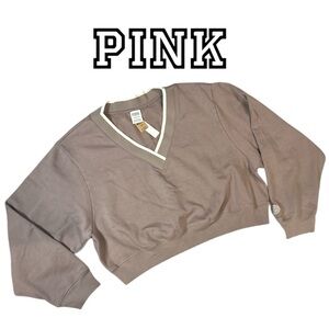 PINK Victoria’s Secret VNeck‎ Cropped Sweatshirt - Size XL
